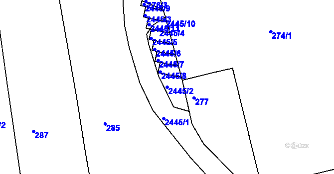 Parcela st. 2445/2 v KÚ Veverská Bítýška, Katastrální mapa