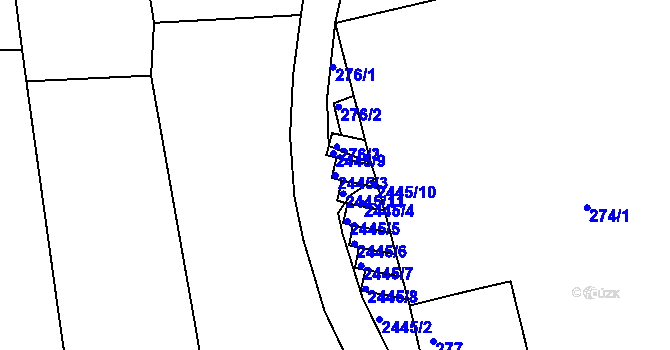 Parcela st. 2445/3 v KÚ Veverská Bítýška, Katastrální mapa