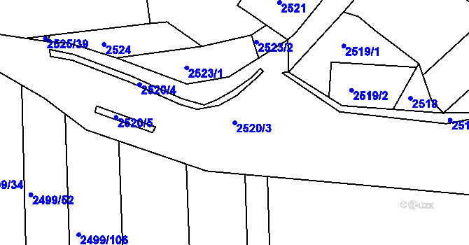 Parcela st. 2520/3 v KÚ Veverská Bítýška, Katastrální mapa