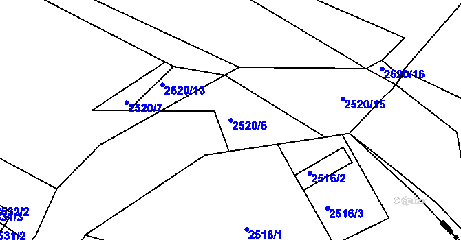 Parcela st. 2520/6 v KÚ Veverská Bítýška, Katastrální mapa