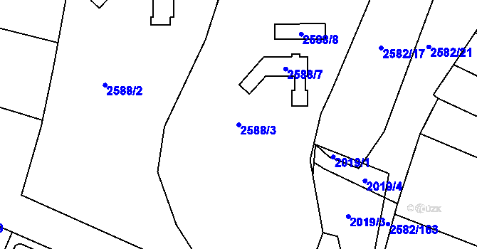 Parcela st. 2588/3 v KÚ Veverská Bítýška, Katastrální mapa