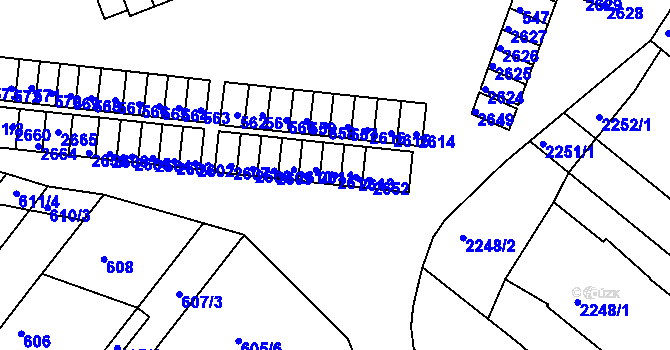 Parcela st. 2612 v KÚ Veverská Bítýška, Katastrální mapa