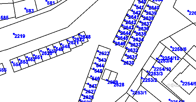 Parcela st. 2623 v KÚ Veverská Bítýška, Katastrální mapa