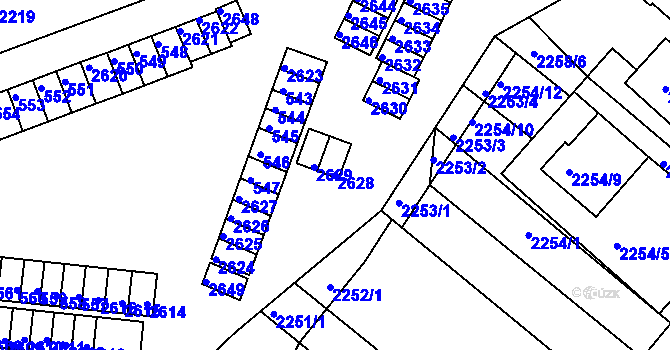 Parcela st. 2628 v KÚ Veverská Bítýška, Katastrální mapa