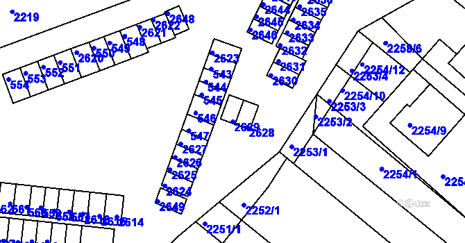 Parcela st. 2629 v KÚ Veverská Bítýška, Katastrální mapa
