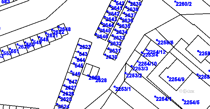 Parcela st. 2630 v KÚ Veverská Bítýška, Katastrální mapa