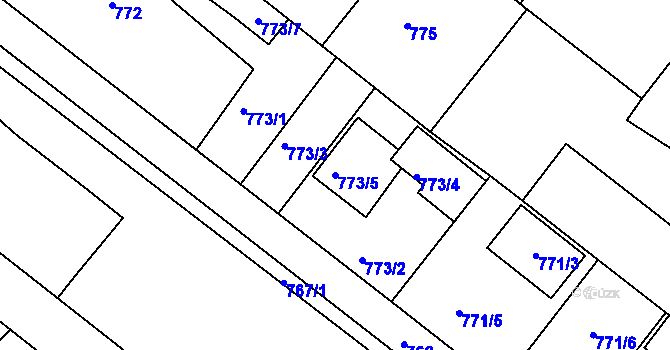 Parcela st. 773/5 v KÚ Veverská Bítýška, Katastrální mapa