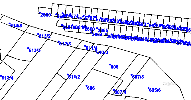 Parcela st. 610/3 v KÚ Veverská Bítýška, Katastrální mapa