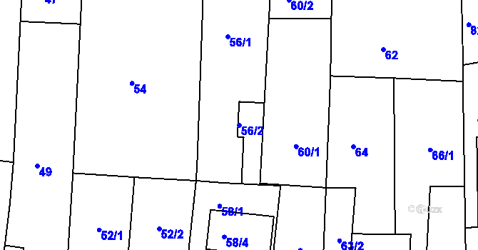 Parcela st. 56/2 v KÚ Veverská Bítýška, Katastrální mapa