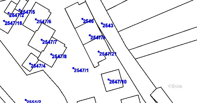 Parcela st. 2547/21 v KÚ Veverská Bítýška, Katastrální mapa