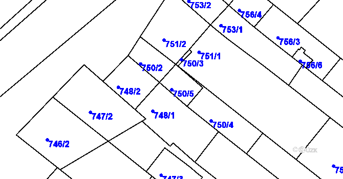 Parcela st. 750/5 v KÚ Veverská Bítýška, Katastrální mapa