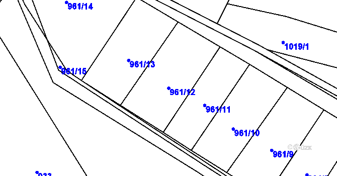 Parcela st. 961/12 v KÚ Veverské Knínice, Katastrální mapa