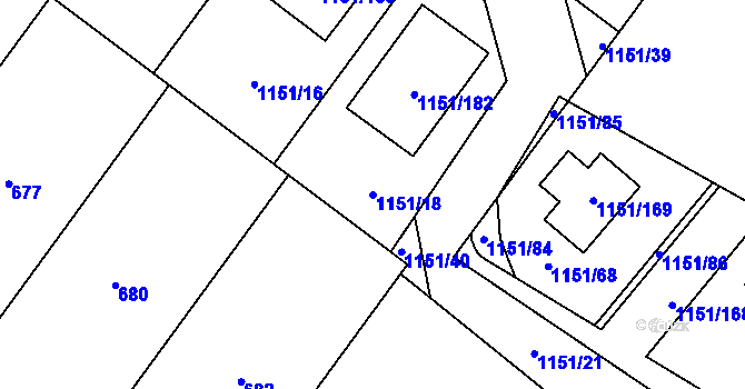 Parcela st. 1151/18 v KÚ Veverské Knínice, Katastrální mapa