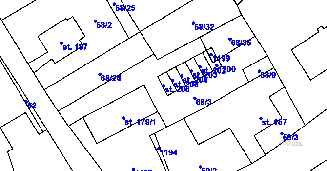 Parcela st. 206 v KÚ Věž, Katastrální mapa