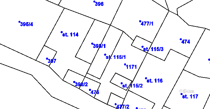 Parcela st. 115/1 v KÚ Věž, Katastrální mapa