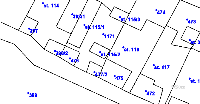 Parcela st. 115/2 v KÚ Věž, Katastrální mapa