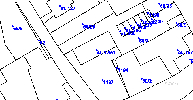Parcela st. 179/1 v KÚ Věž, Katastrální mapa