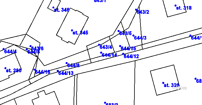 Parcela st. 644/14 v KÚ Věž, Katastrální mapa