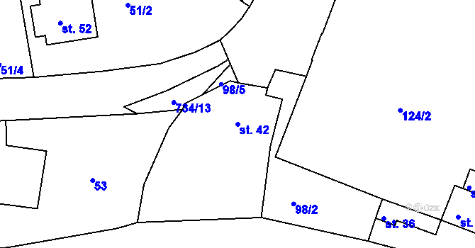 Parcela st. 42 v KÚ Věžná, Katastrální mapa