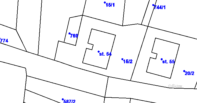 Parcela st. 54 v KÚ Věžná, Katastrální mapa