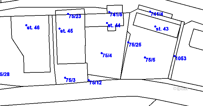Parcela st. 75/4 v KÚ Věžná, Katastrální mapa
