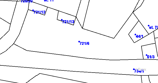 Parcela st. 721/6 v KÚ Věžná, Katastrální mapa
