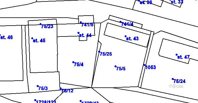 Parcela st. 75/25 v KÚ Věžná, Katastrální mapa