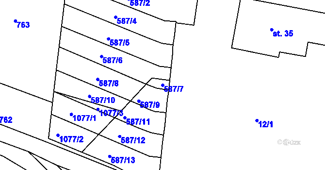Parcela st. 587/7 v KÚ Věžná, Katastrální mapa
