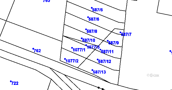 Parcela st. 1077/3 v KÚ Věžná, Katastrální mapa