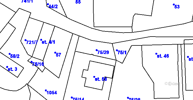Parcela st. 75/29 v KÚ Věžná, Katastrální mapa