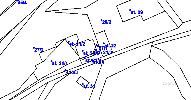 Parcela st. 21/3 v KÚ Jabloňov, Katastrální mapa