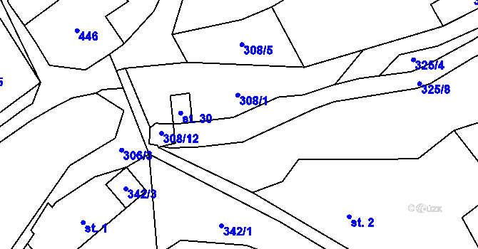 Parcela st. 308/6 v KÚ Jabloňov, Katastrální mapa
