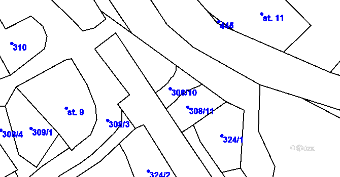 Parcela st. 308/10 v KÚ Jabloňov, Katastrální mapa