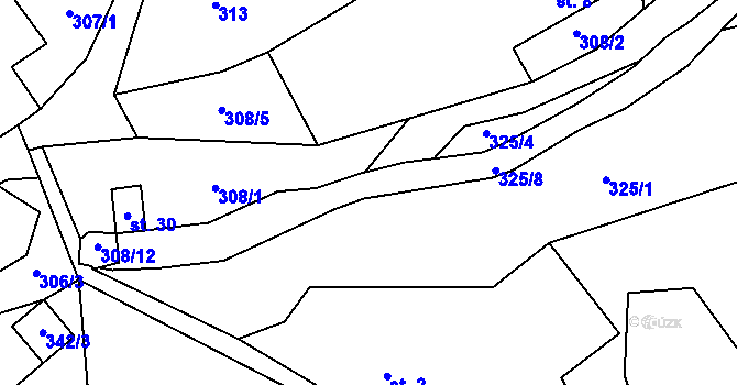 Parcela st. 308/7 v KÚ Jabloňov, Katastrální mapa