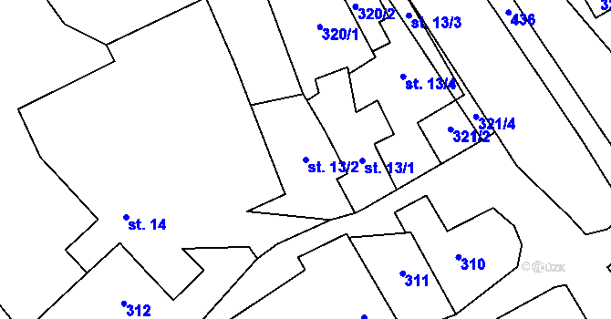 Parcela st. 13/2 v KÚ Jabloňov, Katastrální mapa
