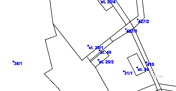 Parcela st. 20/1 v KÚ Jabloňov, Katastrální mapa