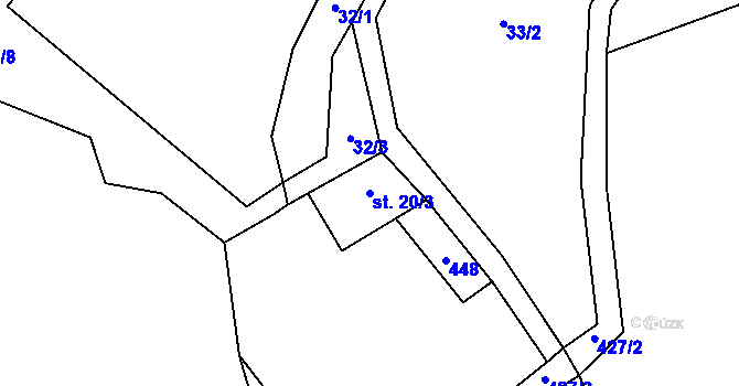 Parcela st. 20/3 v KÚ Jabloňov, Katastrální mapa