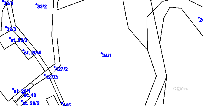 Parcela st. 34/1 v KÚ Jabloňov, Katastrální mapa