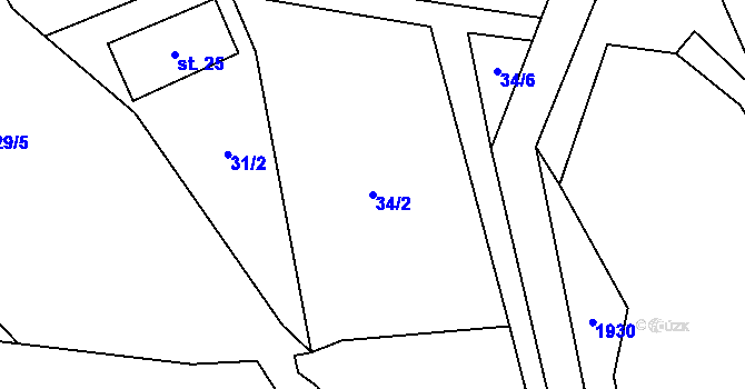 Parcela st. 34/2 v KÚ Jabloňov, Katastrální mapa