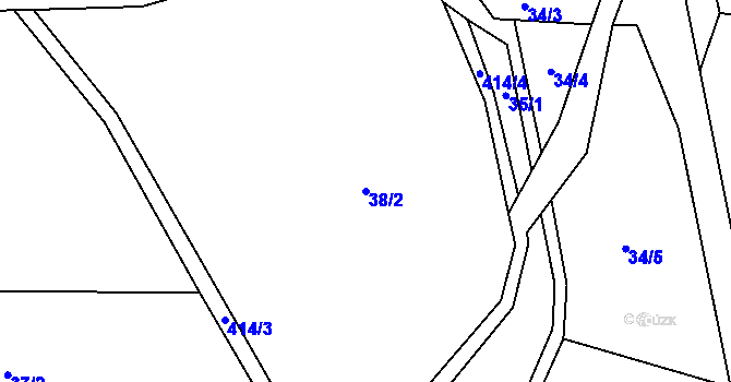 Parcela st. 38/2 v KÚ Jabloňov, Katastrální mapa