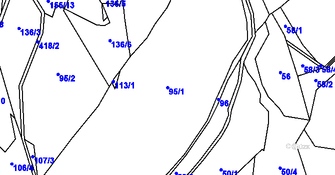Parcela st. 95/1 v KÚ Jabloňov, Katastrální mapa