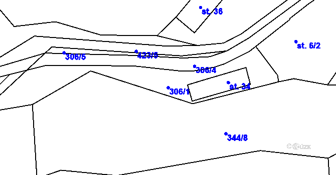 Parcela st. 306/1 v KÚ Jabloňov, Katastrální mapa