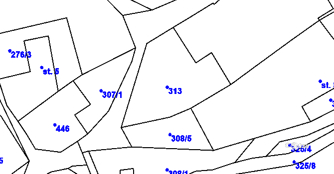 Parcela st. 313 v KÚ Jabloňov, Katastrální mapa