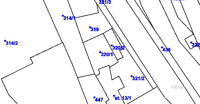 Parcela st. 320/1 v KÚ Jabloňov, Katastrální mapa