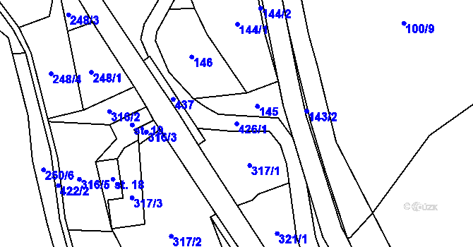 Parcela st. 426/1 v KÚ Jabloňov, Katastrální mapa