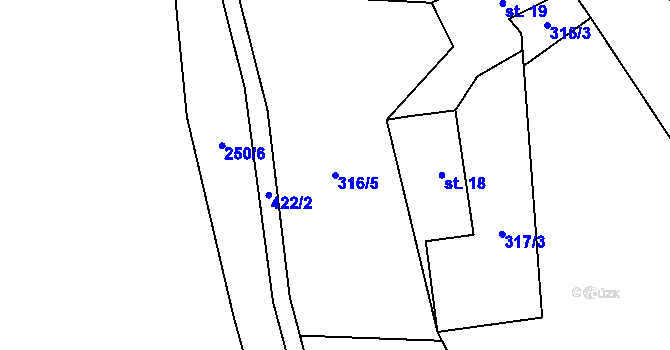 Parcela st. 316/5 v KÚ Jabloňov, Katastrální mapa