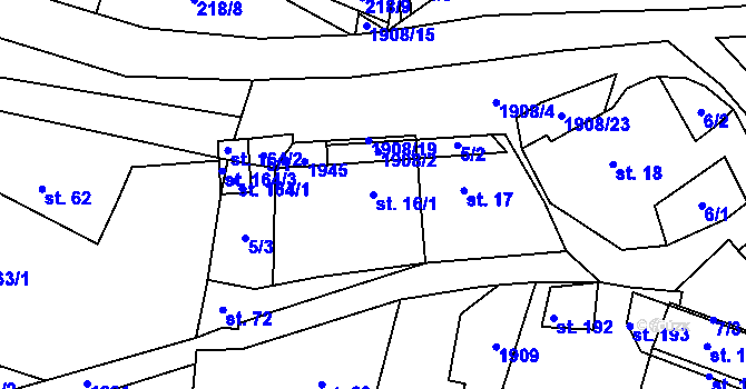 Parcela st. 16/1 v KÚ Věžná na Moravě, Katastrální mapa
