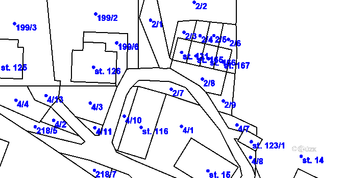 Parcela st. 2/7 v KÚ Věžná na Moravě, Katastrální mapa