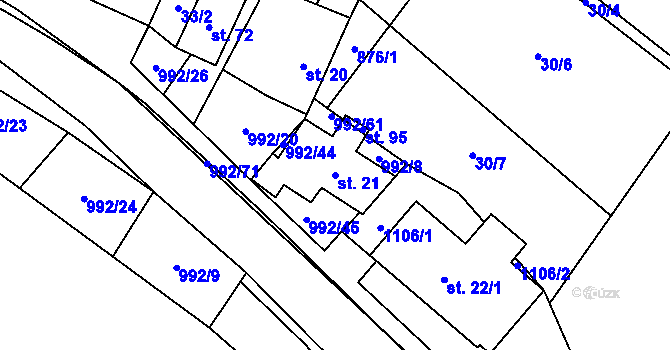 Parcela st. 21 v KÚ Dolní Věžnice, Katastrální mapa