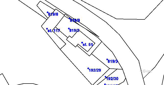 Parcela st. 51 v KÚ Dolní Věžnice, Katastrální mapa